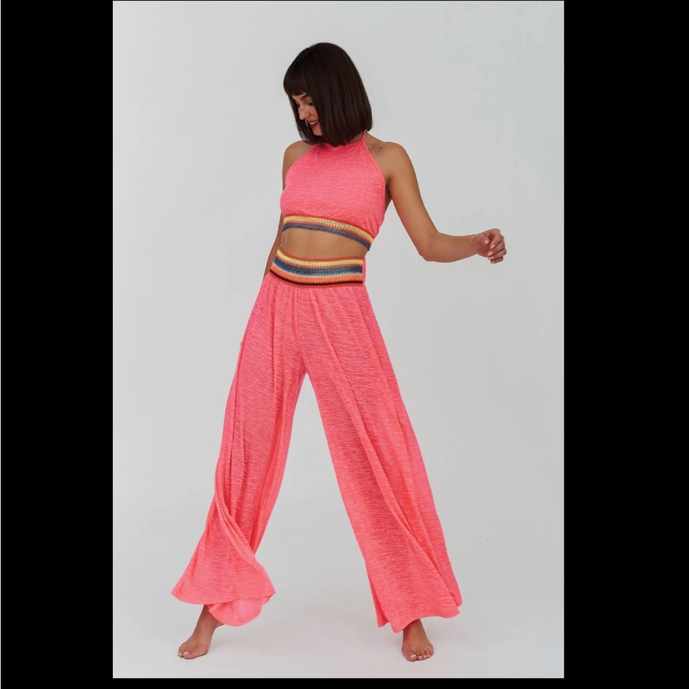 NWT Pitusa two piece hot pink halter top and pant set